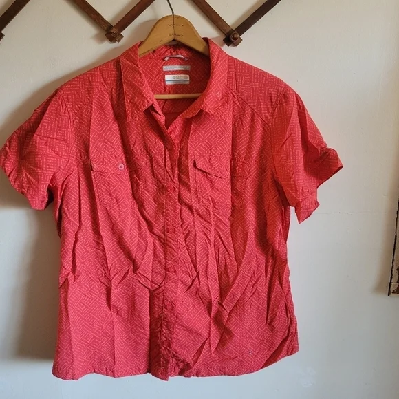 Columbia Omni Shade Sun Protection Short Sleeve Buttondown Pink Red Extra Large - Picture 1 of 9